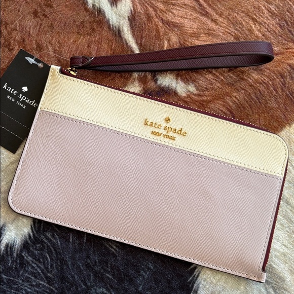 Brand New Kate Spade Colorblock Saffiano Leather L-Zip Medium Wristlet Lilac - Picture 16 of 16